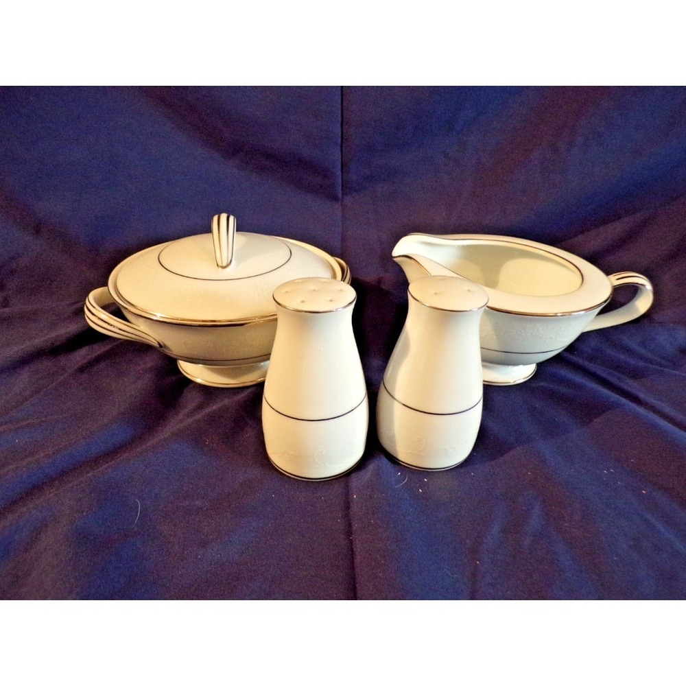 Noritake Porcelain Dinnerware "Whitehall" 6115 Creamer, Sugar, Salt & Pepper